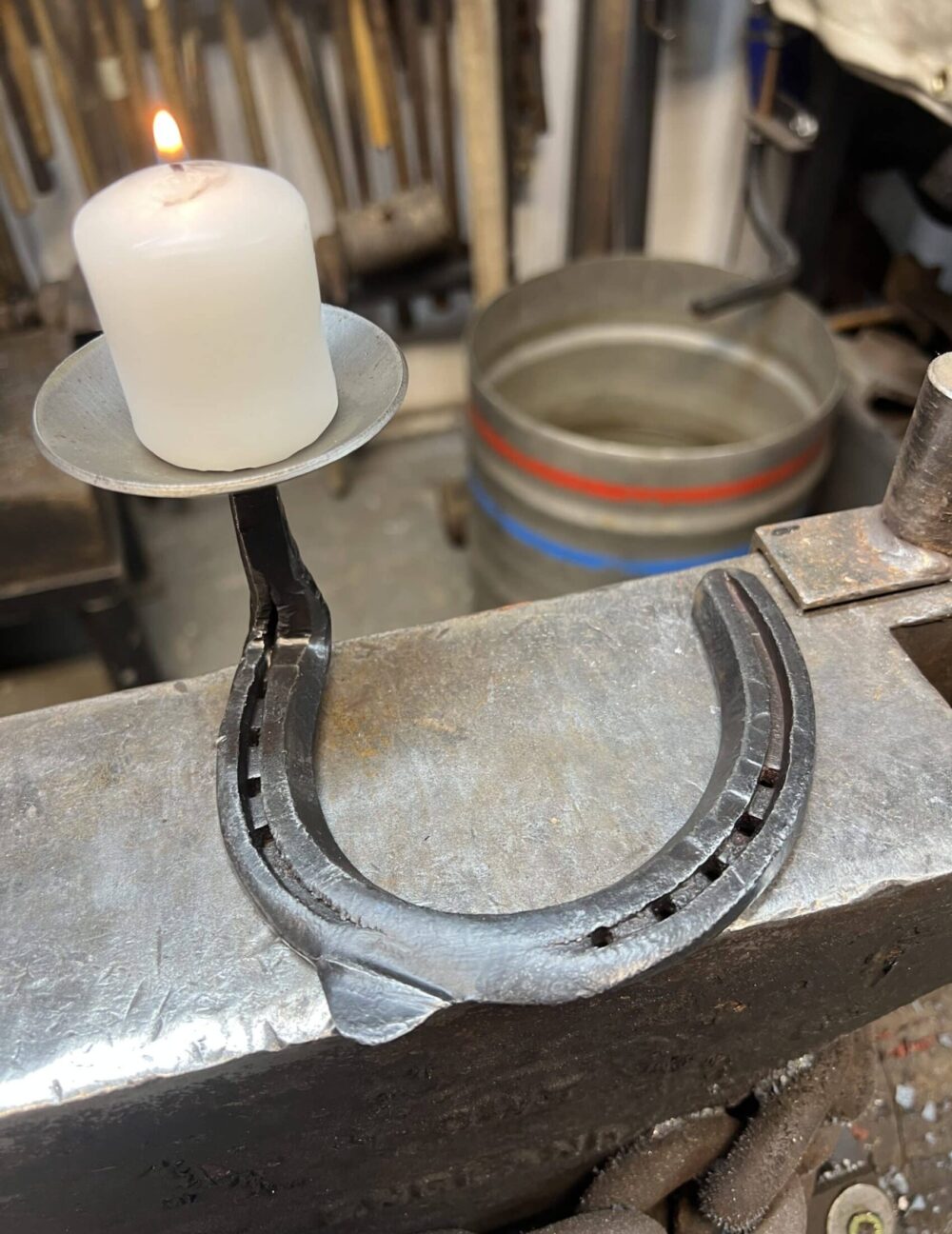 Hand-Forged Horseshoe Candle Holder – Rustic Metal Art